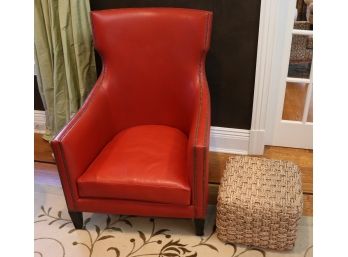 Contemporary Style Tall Back Leather Chair With Nail Head Detail In A Luscious Tomato Color Finish Includes