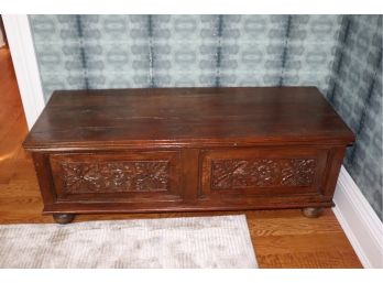 Vintage Carved Wood Hope Chest With Floral Detail Great For Display And Storage