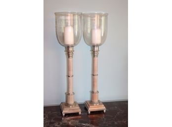 Pair Of Tall Decorative Candlesticks With Glass Domes