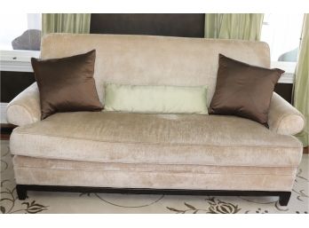Kravet Furniture Beige Colored Chenille Fabric Sofa With Black Wood Base Includes Decorative Pillows