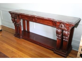 Large Quality Antique Carved Credenza Circa 1900-1920 With Amazing Detail And Marble Top, Acanthus Carved