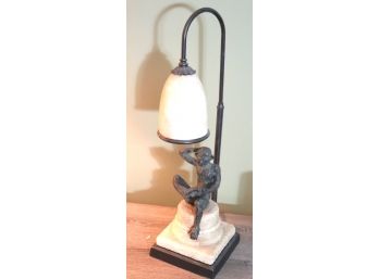 Decorative Desk Lamp Of A Monkey Thinking And Reading On Stone & Metal Base Very Cool Lamp