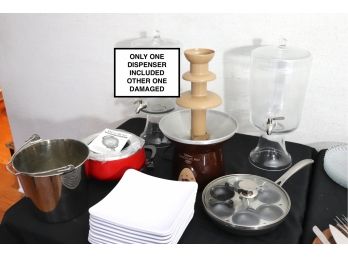 Mixed Lot Great For Parties Includes Fondue Pot, Chocolate Fountain, Drink Dispenser, Egg Poaching Pan & More