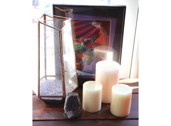 Funky New Orleans Style Jazz Picture With Decorative Candles And Glass Plant Terrarium