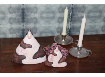 Decorative Cows With Candlesticks And Faux Grapes