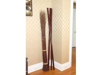Tall Decorative Lacquered Bamboo Style Poles With Tall Branch Bundle