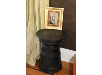 Intricate Detailed Drum Table With Small Gold Mirror