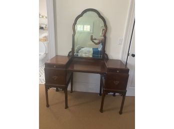 Vintage Mahogany Vanity Table With Carved Detail And Mirror