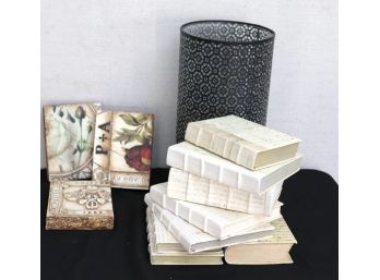 3 Piece Set Of Sid Dickens Decorative Wall Art With Covered Books Wrapped In Artisanal Paper & Metal And G