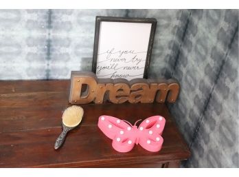Sterling Hairbrush With Dream Sign And Pink Butterfly