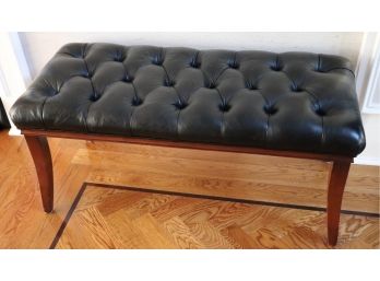 The Charles Stewart Company Hickory North Carolina Black Leather Tufted Bench  Ottoman With Curved Wood Legs