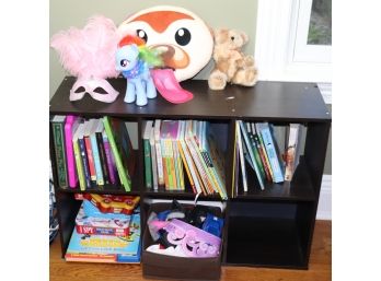 Small Storage Cube Shelf With Assorted Childrens Books &Toys Titles Include Peter Pan, Judy Blume Series