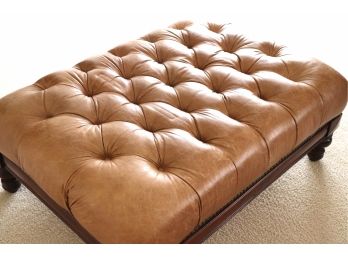 Distressed Tufted Tan Leather Ottoman