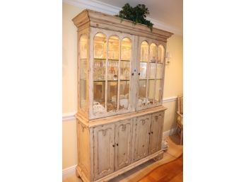 Domain Distressed French Style Mirrored Light China Cabinet