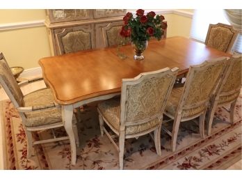 Domain Distressed French Style Dining Set With Faux Rose Arrangement