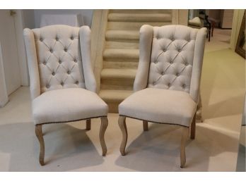 2 Restoration Hardware Style Tufted Back Dining Chairs, 2 Years Old