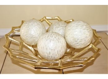 Modern Style Metal Sculpture Bowl With Modern Pearlized Balls