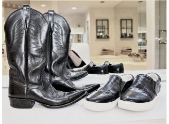 Rios Of Mercedes Black Leather Cowgirl Boots & ASN Black Leather Slip On Sneakers