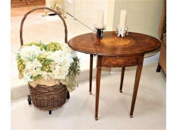 Maitland-Smith Oval Intricate Inlay Wood Drop Leaf Occasional Table & Accessories