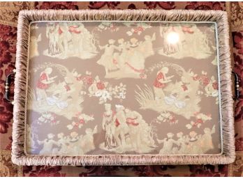 Upholstered Victorian Style Fabric Tray With Lucite Cover