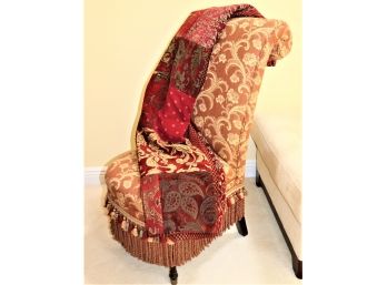Heavily Adorned Roll Back Side Chair With Tapestry Patchwork Heavy Throw