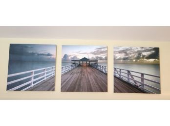 Triptych Coastal Pier Scene At Dawn
