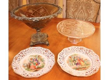 Vintage Cico China Pierced Hand Painted Plates & Asstd Decorative Tabletop Pieces