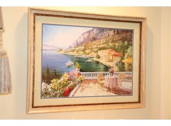 Signed Lithograph Print Of Italian Riviera In Wood Frame