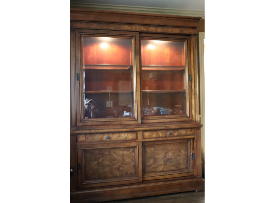 Ethan Allen Light Beveled Glass Breakfront Cabinet