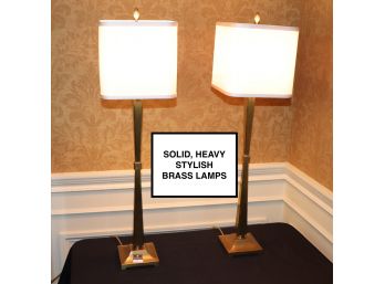 Pair Of Heavy Stylish Brass Buffet Lamps