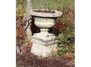 Fluted Cement Urn Planter With Pedestal Stand