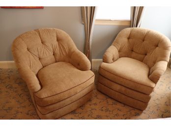 Pair Of Harden Swivel English Arm Tufted Lounge Chairs