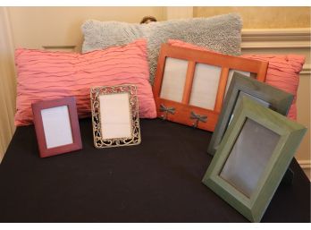 Stained Wood Frames & 3 Lumbar Pillows