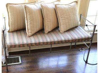Classic Metal Entry Bench With Seat Cushion & 4 Ivory Throw Pillows