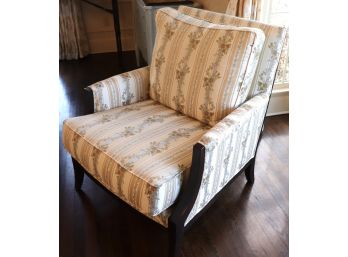Ethan Allen Wood & Patterned Stripe Upholstered Armchair