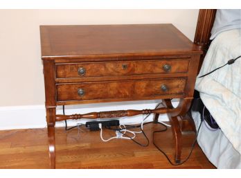 Pair Of Ethan Allen Banded & Inlay Burl Nightstands With 2 Drawers