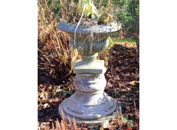 Fluted Cement Urn Planter With Pedestal Stand