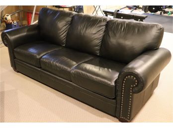 Black Leather Roll Arm Queen Sleeper Sofa With Air Dream Mattress