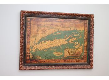 Antique Style Framed A Map Of Long Island