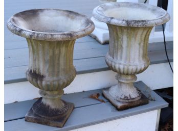 Pair Of Fluted Cement Urn Planters