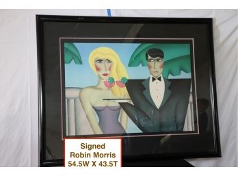 Vintage Signed Robin Morris Ltd Ed Serigraph In Black Lacquer Frame