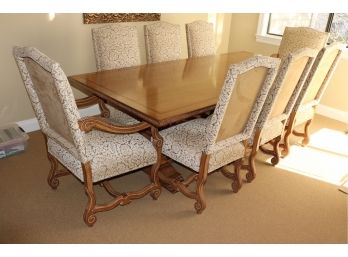 High End Kreiss Classic Style Two Tone Dining Table & 8 High Back Chairs