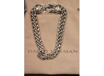 David Yurman Style 18KT Gold & Sterling Silver Double Chain Bracelet With Pave Adorned Clasp