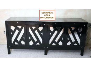 Chippendale Style Black Lacquered & Mirrored Buffet Cabinet By John Mascheroni