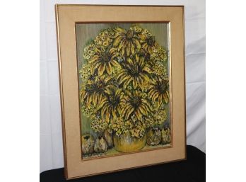 Vintage Sunflowers Oil On Canvas Signed Harriette Hana In Gilded Frame