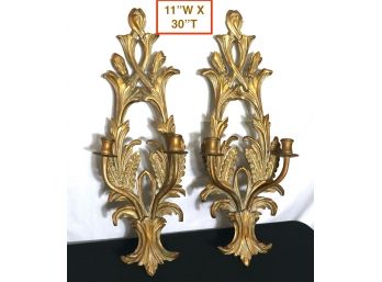 Vintage Pair Of Lightweight Hand Carved Wood Candle Sconces