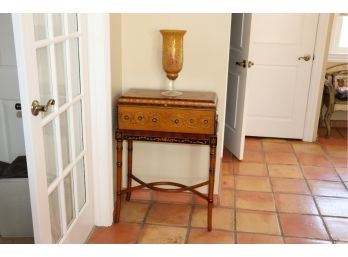 Maitland-Smith Style 2 Piece Chest & Stand With Etched Amber Hurricane