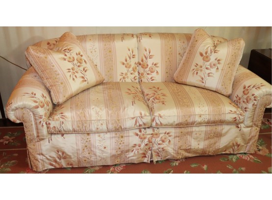 Vintage Hand Painted Silk Roll Arm Upholstered Sofa