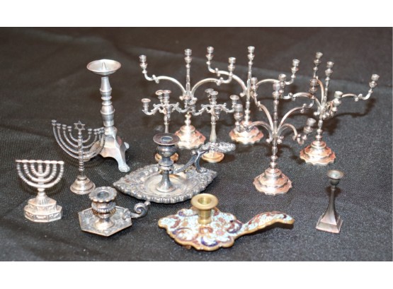 Vintage Assortment Of Miniature Sterling Silver & Silver Tone Candlesticks
