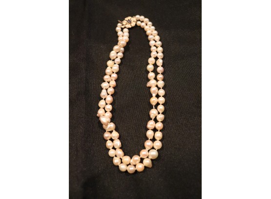 Freshwater Pearl Double Strand Necklace With 14KT Gold Petal Clasp